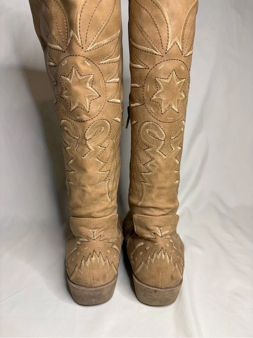 Almira Tan Embroidered Over-the-Knee Western Boots